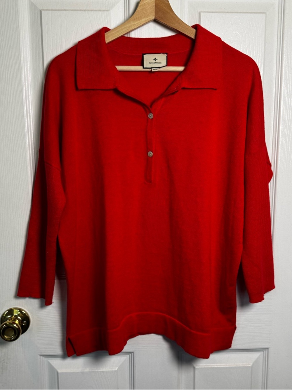 Tuckernuck Clayton Knit Polo Pullover Red XS/S  - Med Collared Boxy Sweater Top